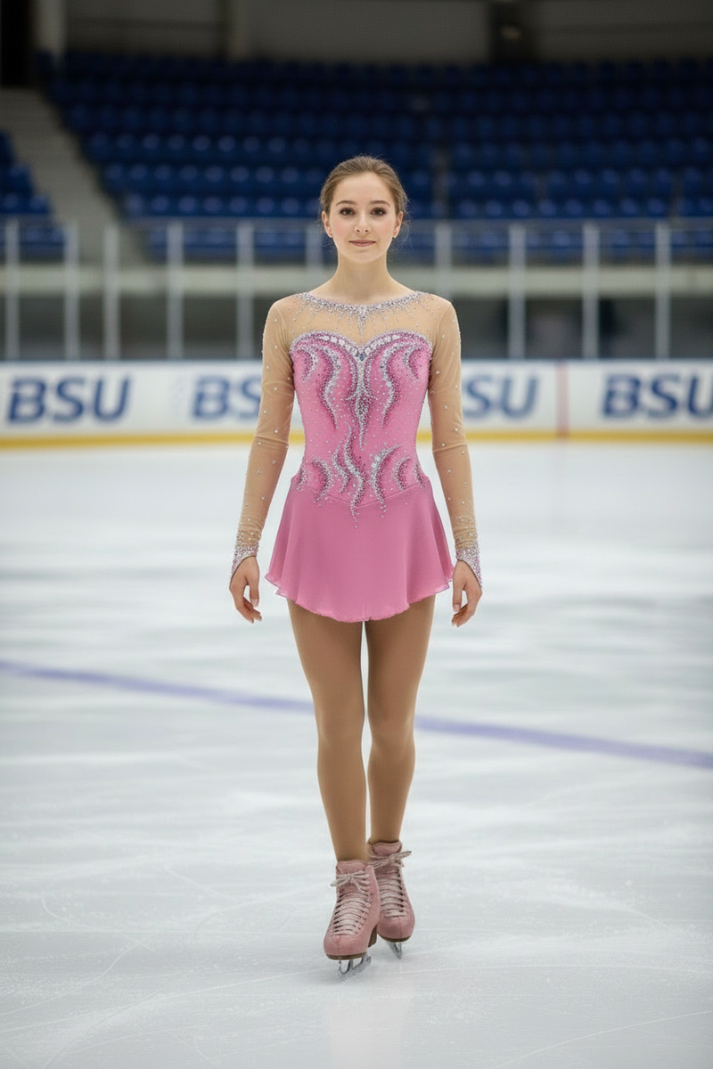 winter sports dress Figure Skating Dress Women's Girls' Spandex High Elasticity Ice Skating Winter Sports Figure Ice Skating Dress Yan pink