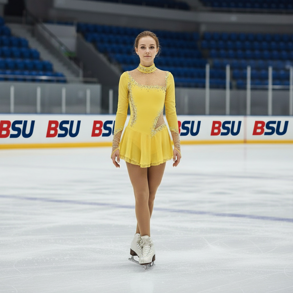 Competition Figure Skating Dress Yellow Long Sleeves in Small – Boutique Step Up