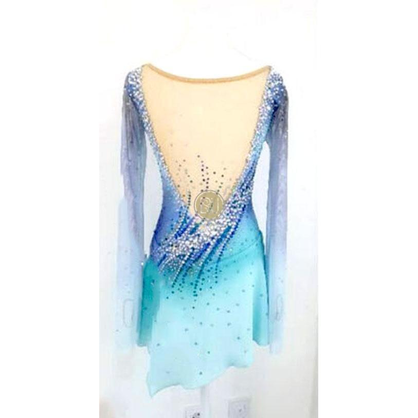 Blue Ombre Competition Figure Skating Dress Mesh Sleeves – Boutique Step Up