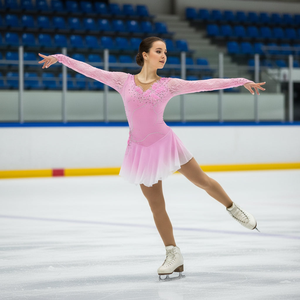 Competition Figure Skating Dress Pink Long Sleeves with Crystals BSU20 – Boutique Step Up