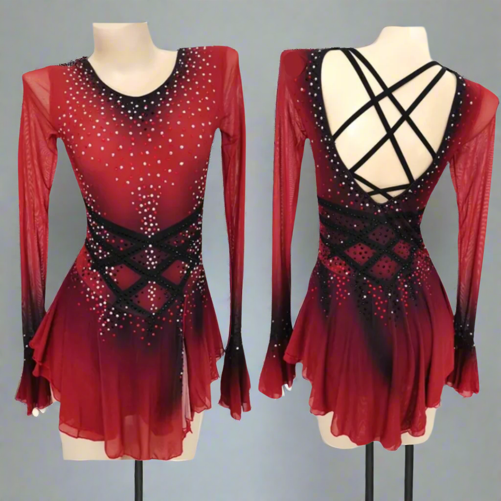 red figure skating dress Competition Skating Dress Red to Black or Blue Ombre BSU190824 – Boutique Step Up