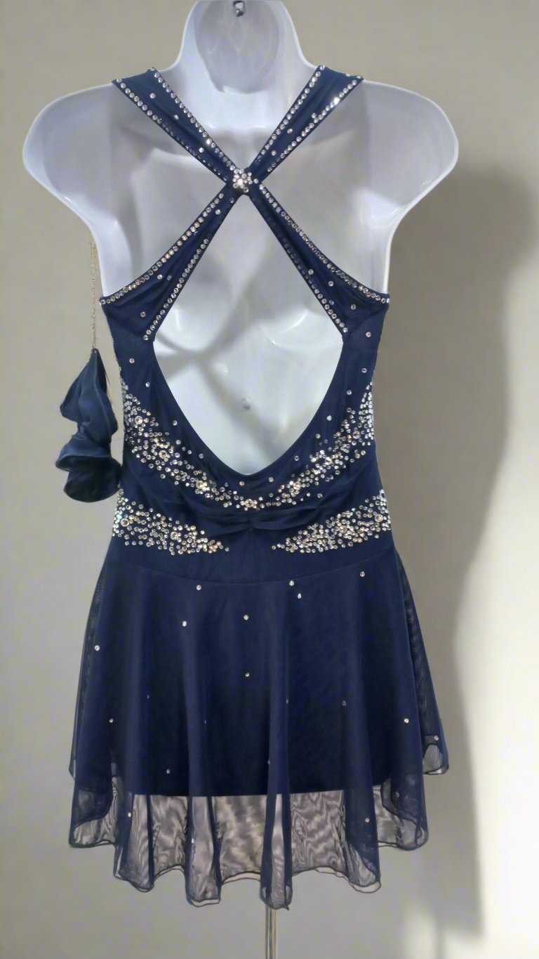 Boutique Step Up Figure Skating Dress in Navy Blue Color with Rhinesto Boutique Step Up Figure Skating Dress in Navy Blue Color with Rhinesto