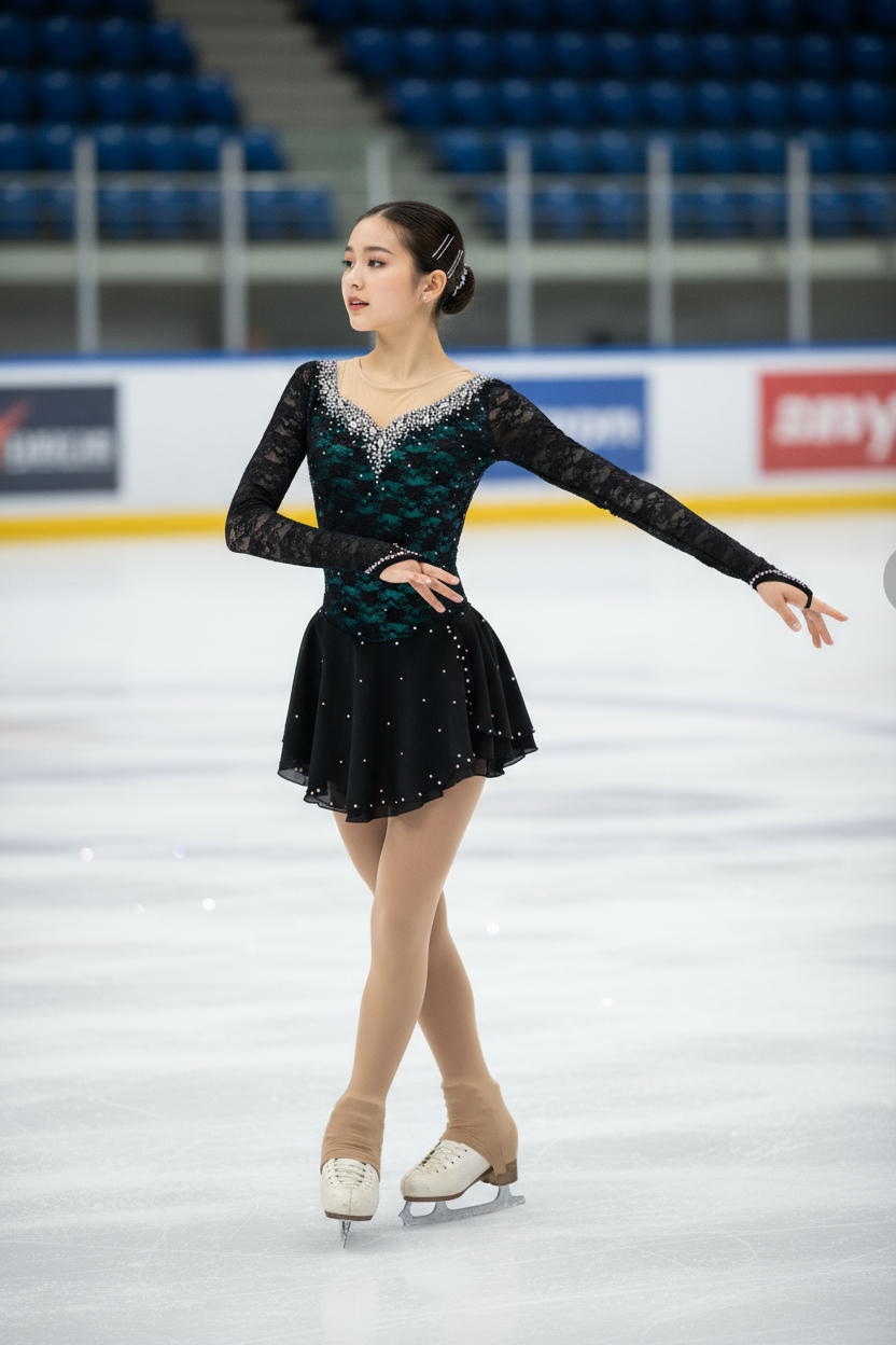 black lace figure skating dress Figure Skating Dress Black/Black & Black Other Color Lace Long Sleeve   Boutique Step Up