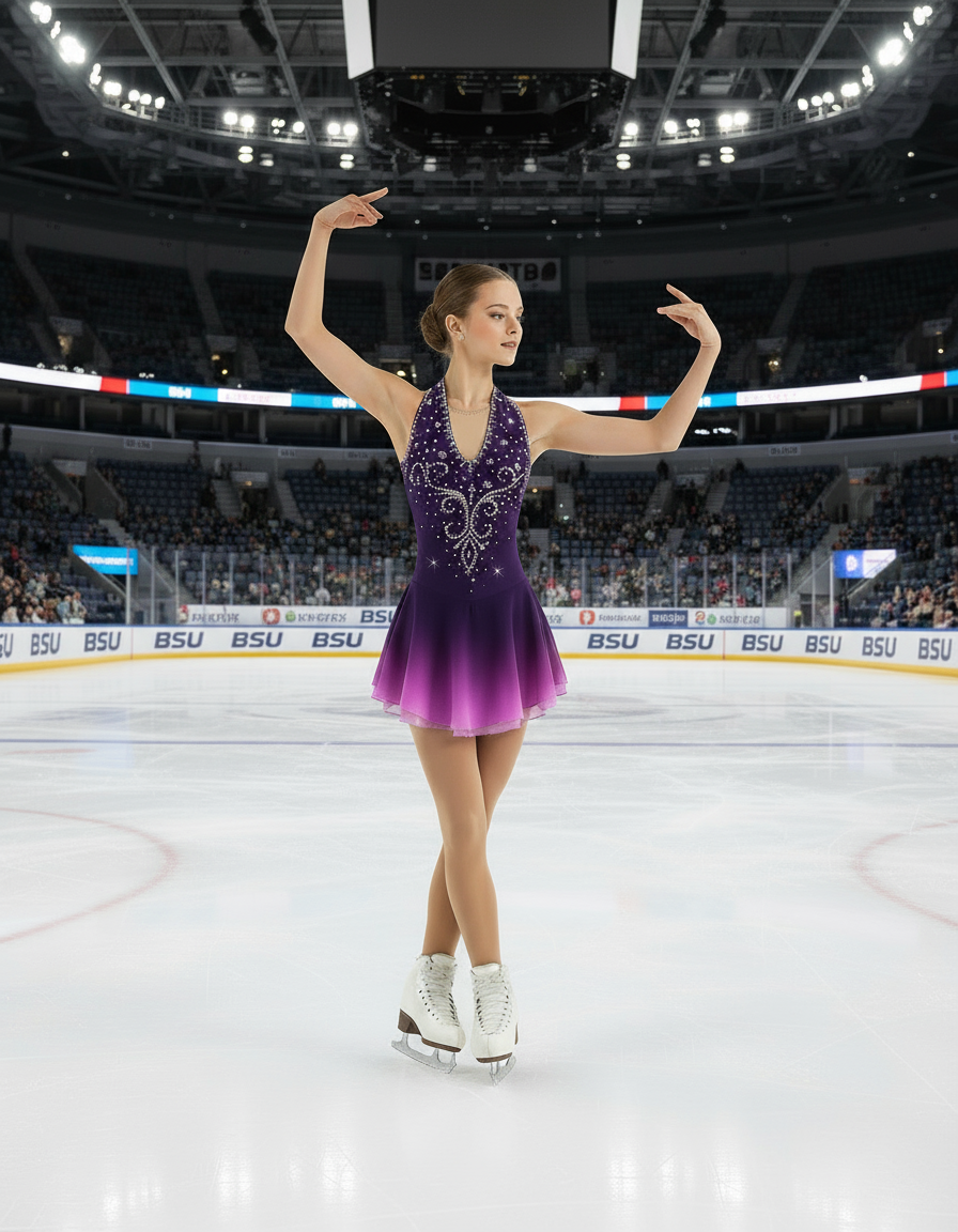 Competition Figure Skating Dress Halter Purple Ombre Crystals Boutique Step Up Competition Figure Skating Dress Halter Purple Ombre Crystals Boutique Step Up