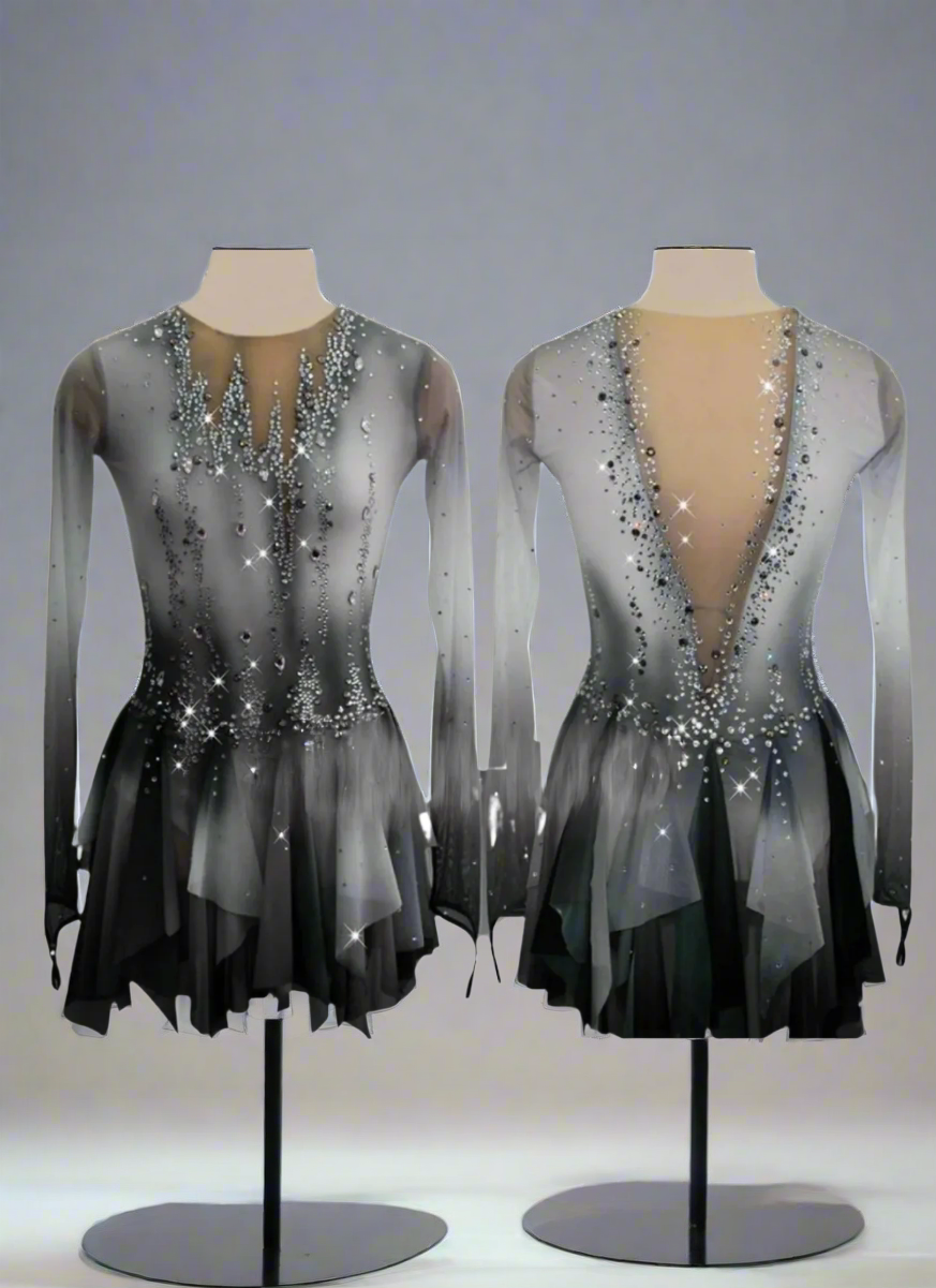 Competition Skating Dress Grey Black BSU161123 Competition Skating Dress Grey Black BSU161123
