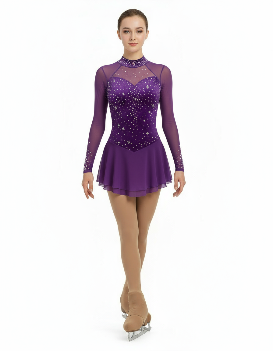 long sleeve skating dress Competition Figure Skating Dress Long Sleeves with CrystalsAvail 10 Co –  Boutique Step Up