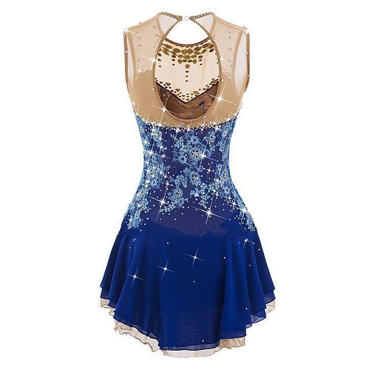 Blue Figure Skating Dress Dark Blue with Floral Appliques BSU2682.9 St