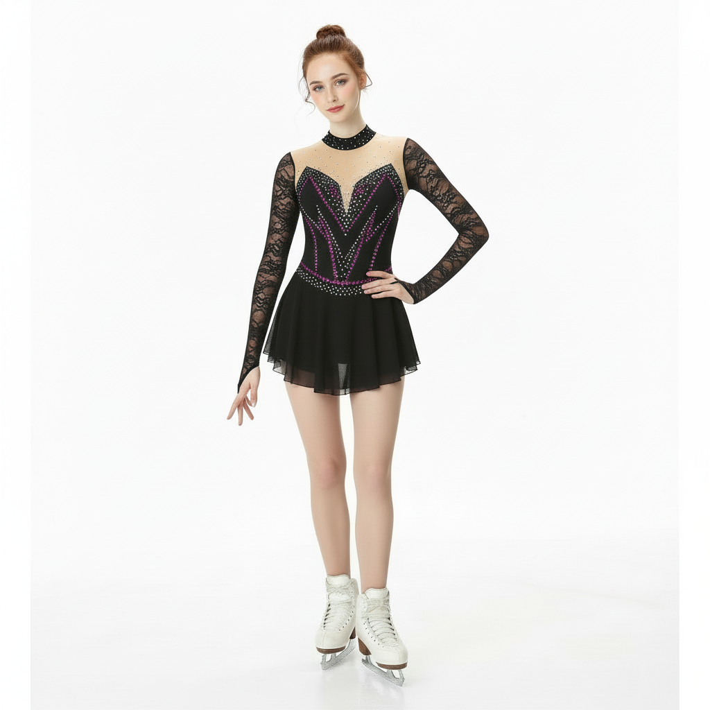 fitted lace wedding dress Amazon.com: Black Gradient Ice Figure Skating Dress Gradient Beaded Long  Sleeves Roller Skating Dress : Clothing, Shoes & Jewelry