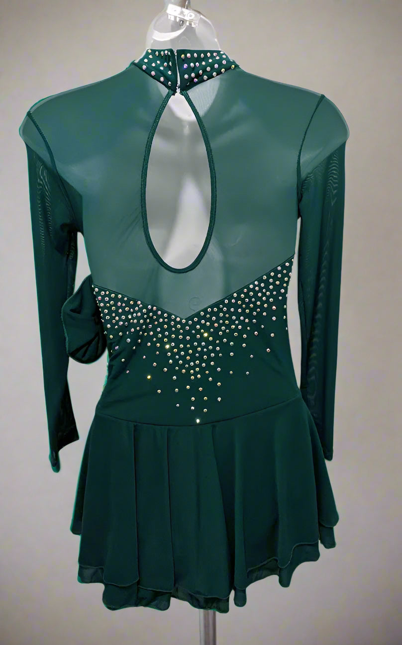 Competition Skating Dress Long Sleeve Castleton Green with Crystals BS   Boutique Step Up