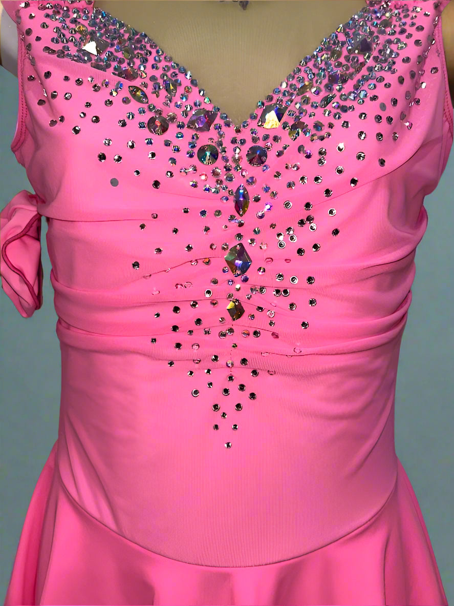 Competition Figure Skating Dress Pink Sleeveless with Crystal BSU - st Boutique Step Up Competition Figure Skating Dress Pink Sleeveless with Crystal BSU - st Boutique Step Up