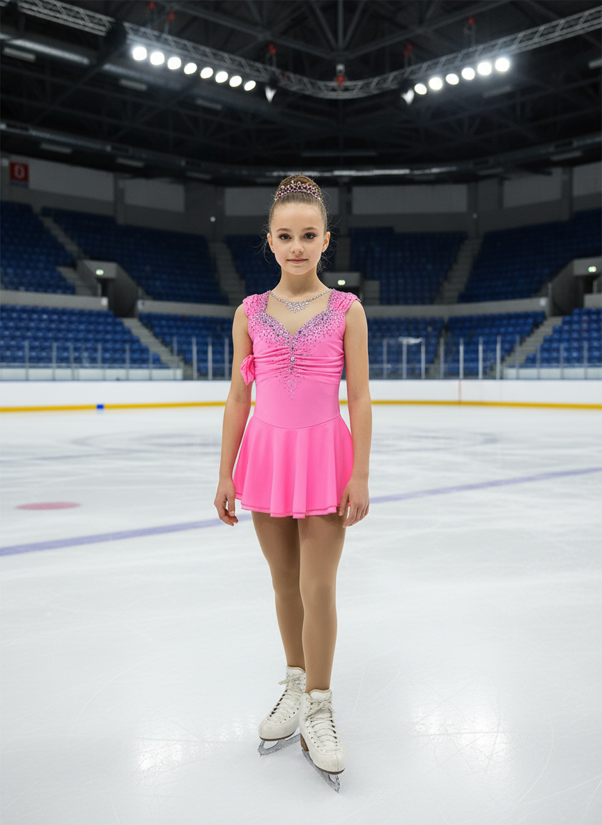 Competition Figure Skating Dress Pink Sleeveless with Crystal BSU