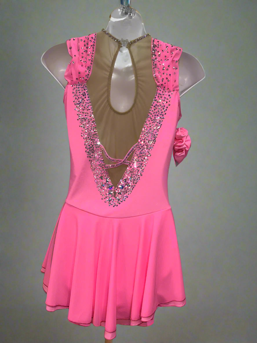 Competition Figure Skating Dress Pink Sleeveless with Crystal BSU - st Boutique Step Up Competition Figure Skating Dress Pink Sleeveless with Crystal BSU - st Boutique Step Up
