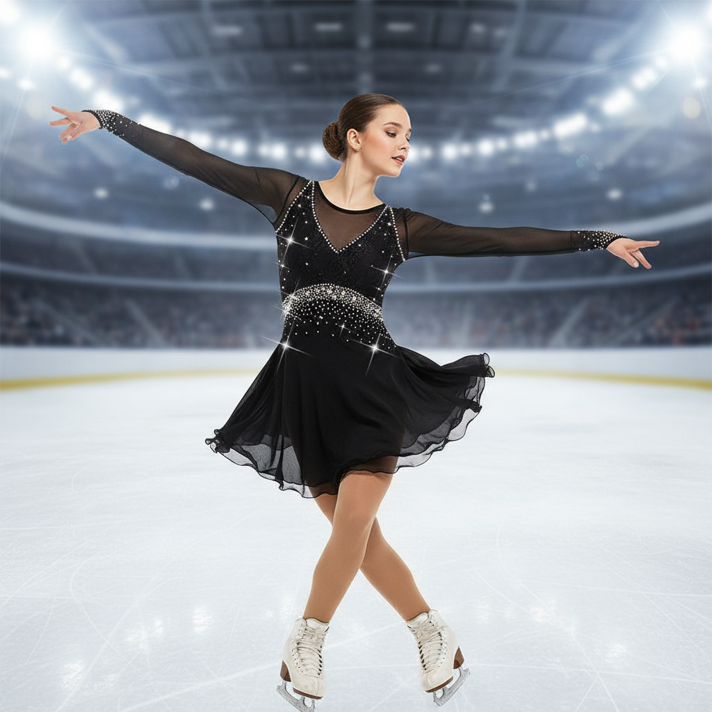 Figure Skating Dresses Rhinestones Black Empire Waist Sleeves Option B Boutique Step Up Figure Skating Dresses Rhinestones Black Empire Waist Sleeves Option B Boutique Step Up