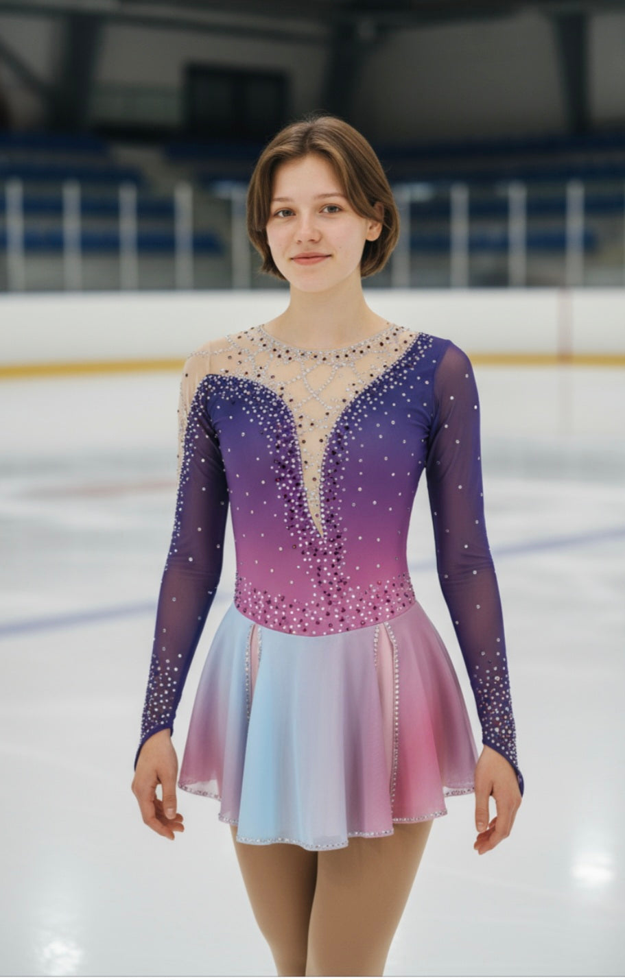 strapless open back dress Ombre Purple Figure Skating Dress Long Sleeves BSU06082 Size Adult Sma –  Boutique Step Up