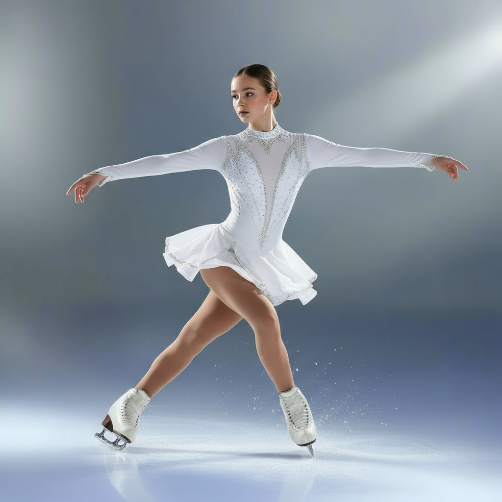 White Figure Skating Dress Long Sleeved BSU171224 MEDIUM STOCK – Boutique Step Up