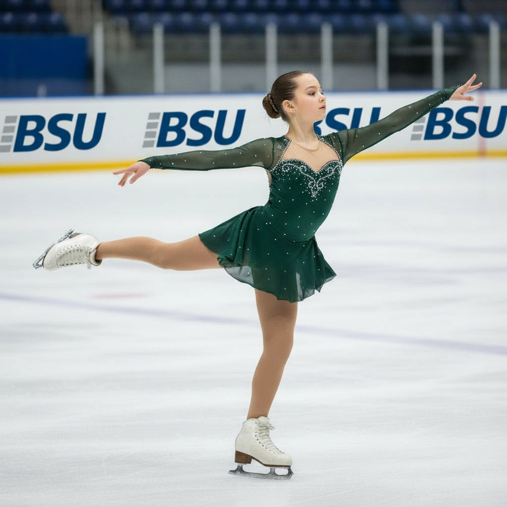 Figure Skating Dress Women's Girls' Ice Skating Dress Lake Blue Patchwork Open Back Spandex Mesh High Elasticity Training Competition Skating Wear Clas P18805381