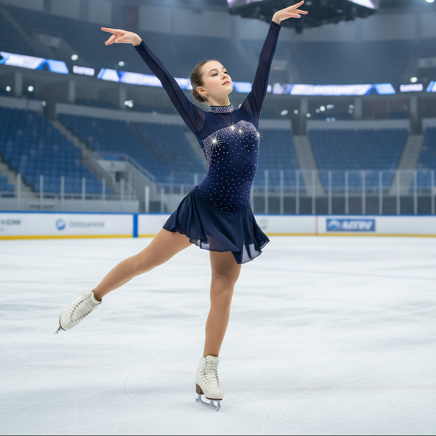dark blue figure skating dresses Figure Skating Dress Women's Girls' Ice Skating Dress Black Navy Blue Spandex Stretchy Training Practice Professional Skating Wear, Child 8 / Black main image 0