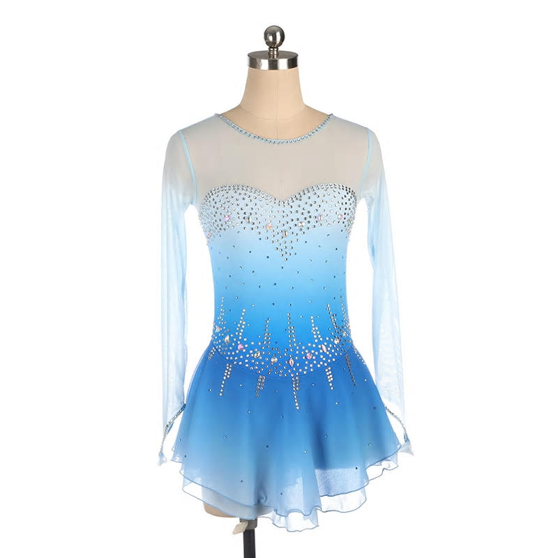 Blue Ombre Competition Figure Skating Dress Mesh Sleeves BSU2682.8 ...