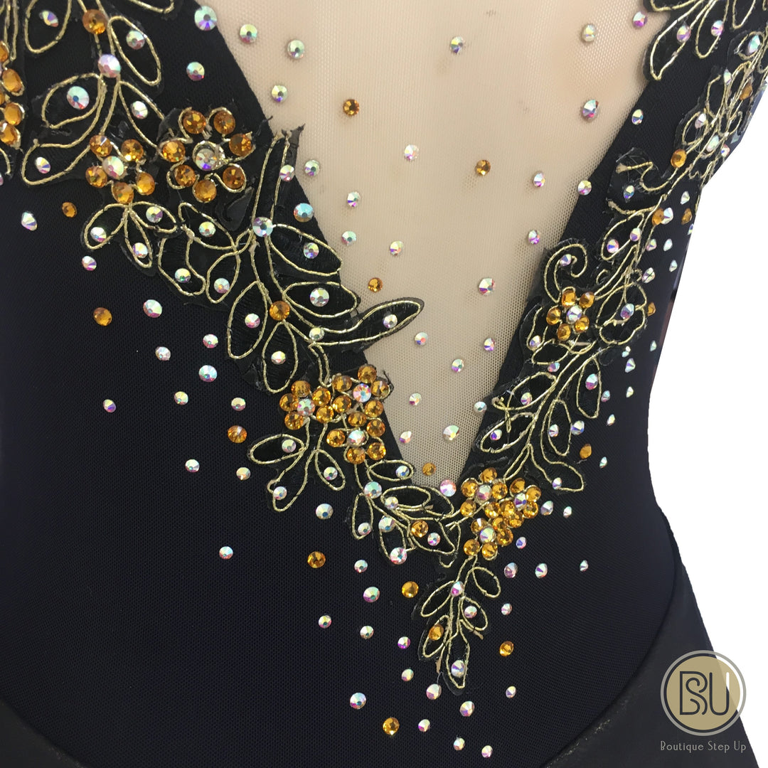 green emerald velvet dress Competition Figure Skating Dress Assymetrical Skirt Off Shoulder Black –  Boutique Step Up