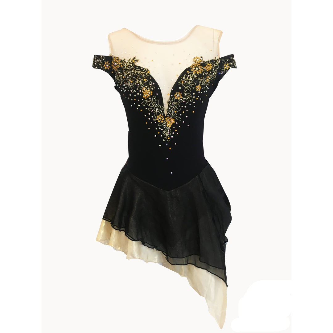 Competition Figure Skating Dress Assymetrical Skirt Off Shoulder Black Boutique Step Up Competition Figure Skating Dress Assymetrical Skirt Off Shoulder Black Boutique Step Up