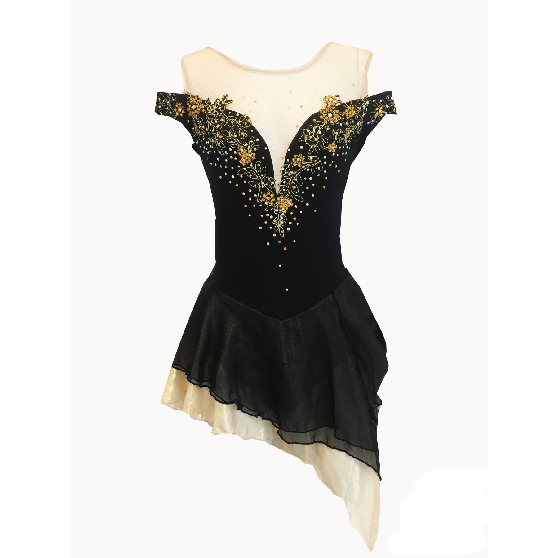 Competition Figure Skating Dress Assymetrical Skirt Off Shoulder Black Boutique Step Up Competition Figure Skating Dress Assymetrical Skirt Off Shoulder Black Boutique Step Up