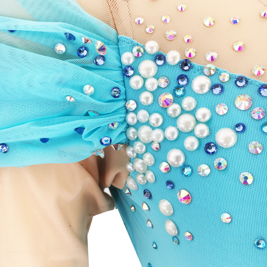 off the shoulder figure skating dress Competition Figure Skating Dress Blue Off Shoulder Look, Long Sleeves, –  Boutique Step Up