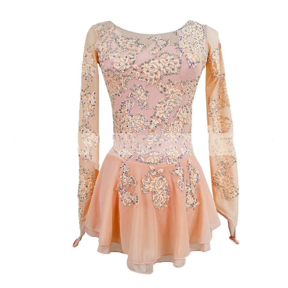 lace ice skating dress Figure Skating Dress Peach Lace Appliques BSU3182.36