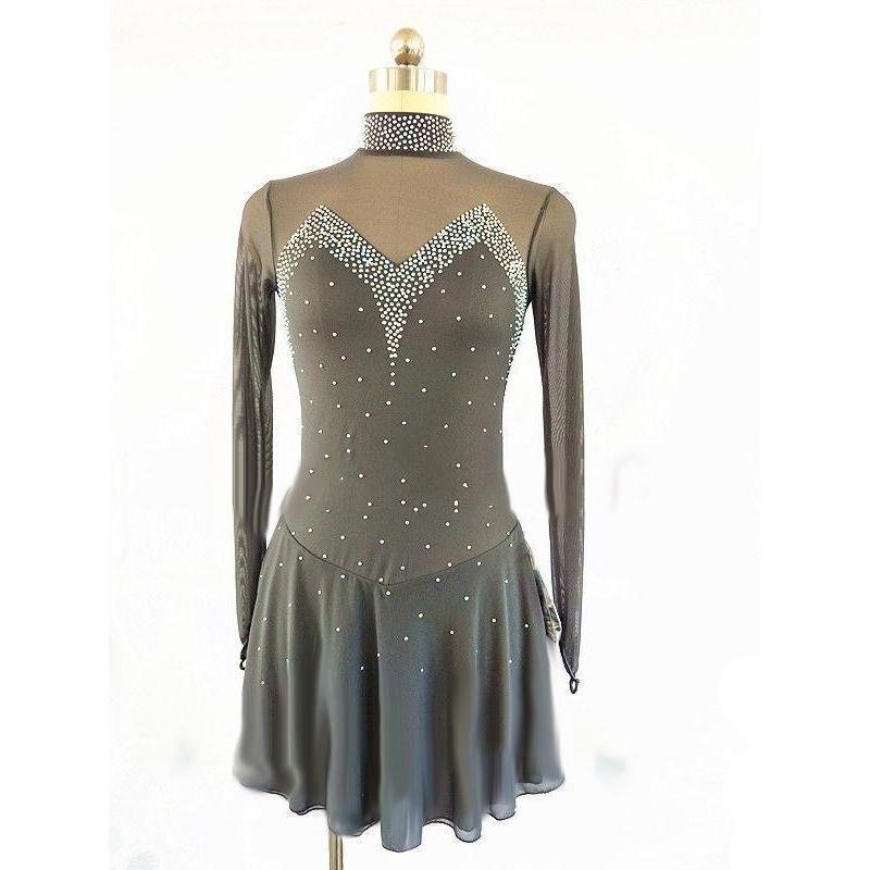 Competition Figure Skating Dress Grey With Crystals Long Sleeves Competition Figure Skating Dress Grey With Crystals Long Sleeves