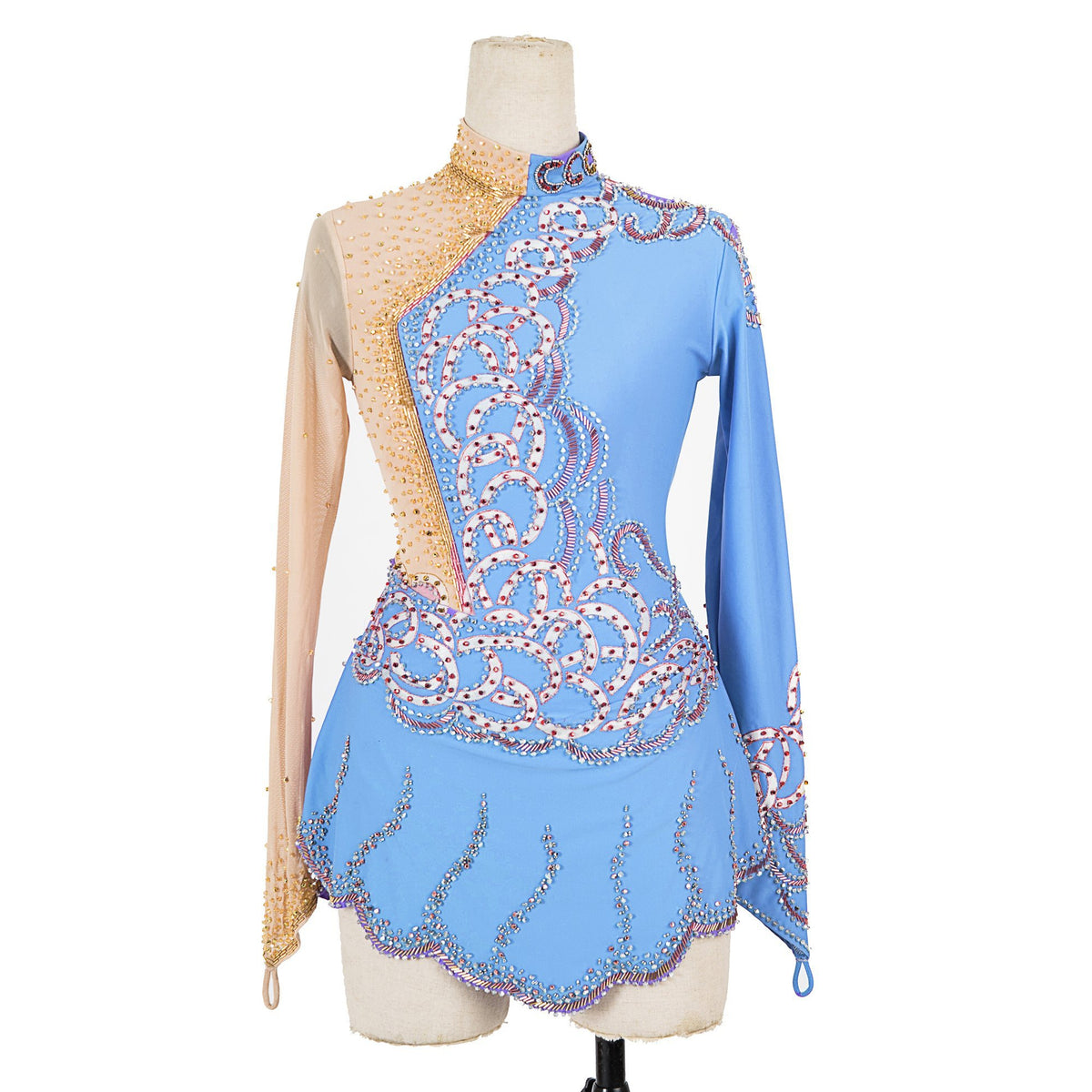 Competition Figure Skating Dress Lilac and Gold 1 Sleeve Hand Beaded S ...