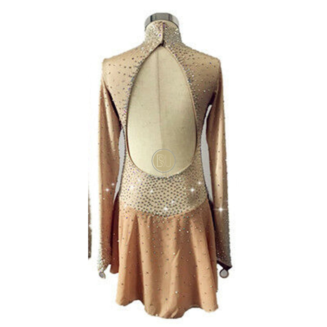 Competition Figure Skating Dress Long Mesh Sleeves Gold – Boutique Step Up