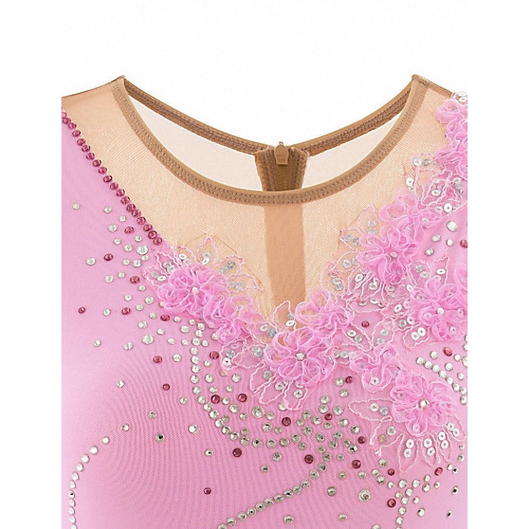 Competition Figure Skating Dress Pink Long Sleeves with Crystals BSU20 –  Boutique Step Up