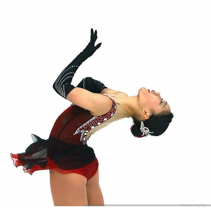 Competition Figure Skating Dress Red Black Long Gloves BSU030303  Boutique  Step Up