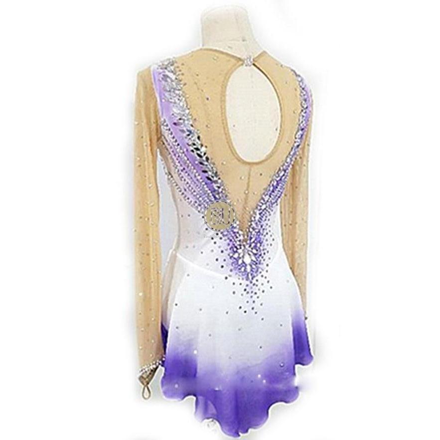 Competition Figure Skating Dress Sleeveless White Purple Ombre EBD picture color CUSTOM SIZE