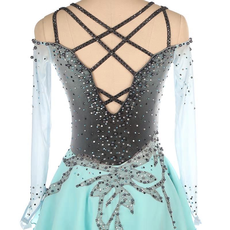 grey ice skating dress Gray Figure Skating Dress for Women Custom Ice Skating Dresses Women Crystal Long Sleeves