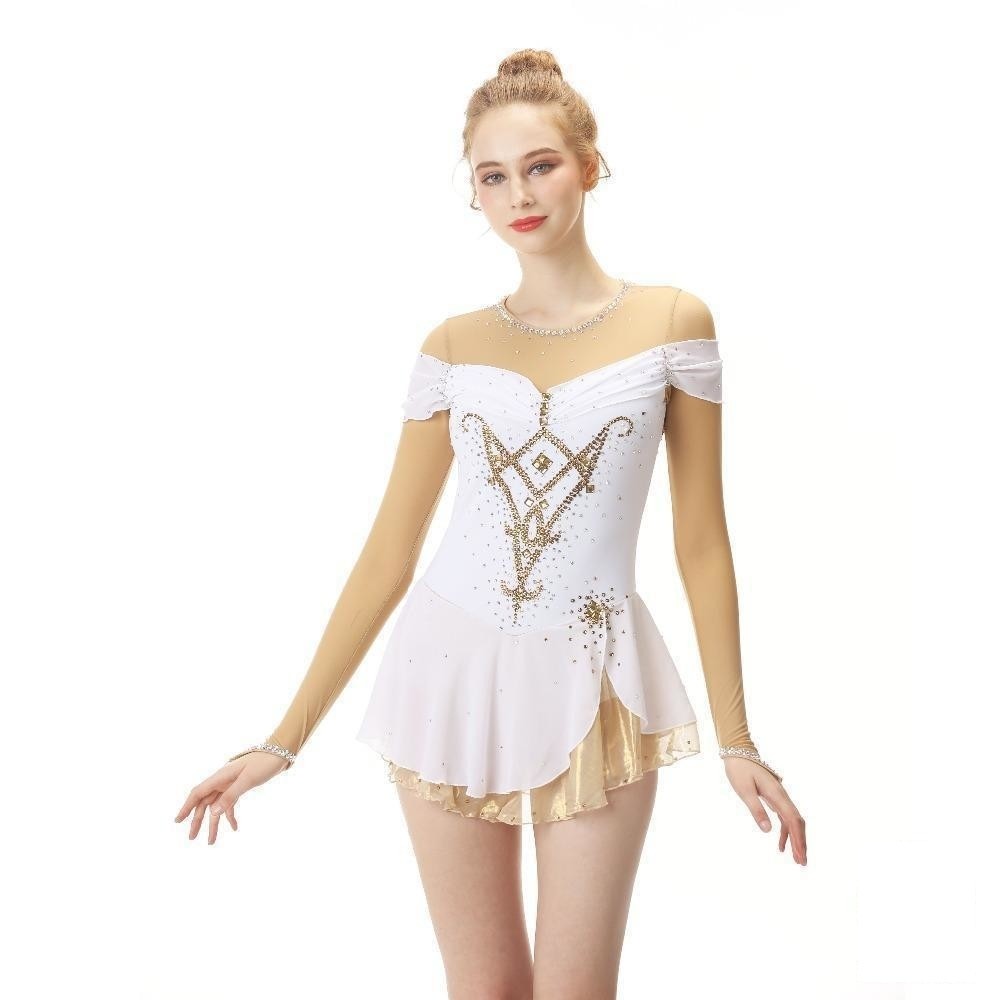 Competition Figure Skating Dress White Skin Color Mesh Sleeves – Boutique  Step Up