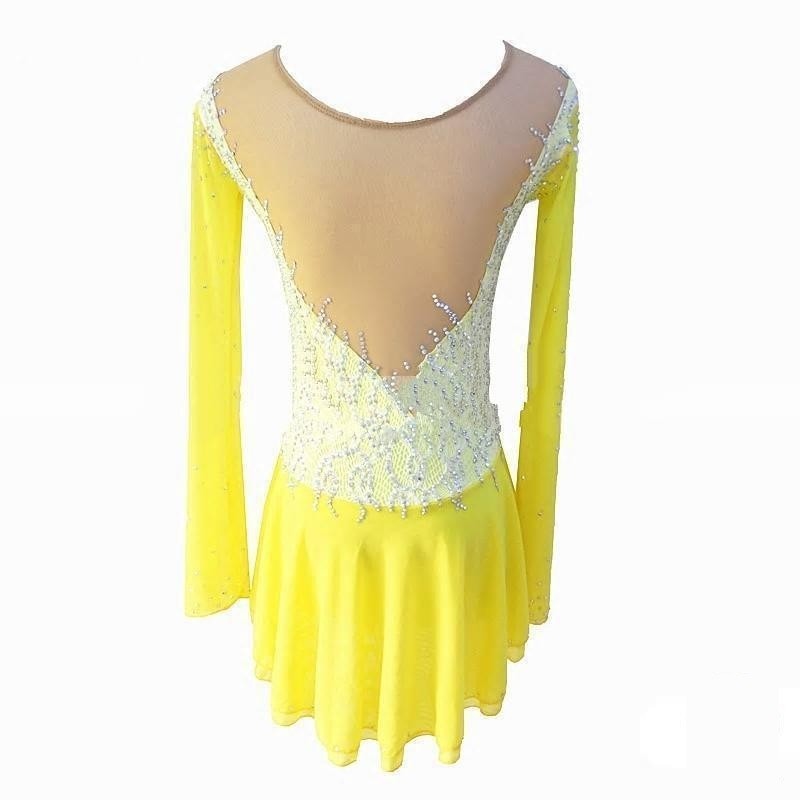 Competition Figure Skating Dress Yellow Lace Line with Crystals ...