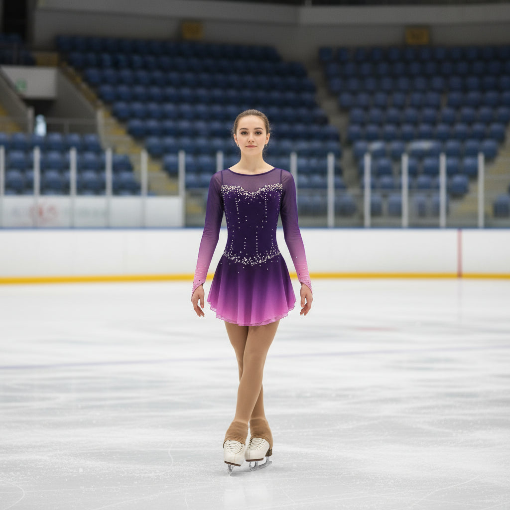 Competition Skating Dress Purple Ombre Long Sleeves BSU221221 Competition Skating Dress Purple Ombre Long Sleeves BSU221221