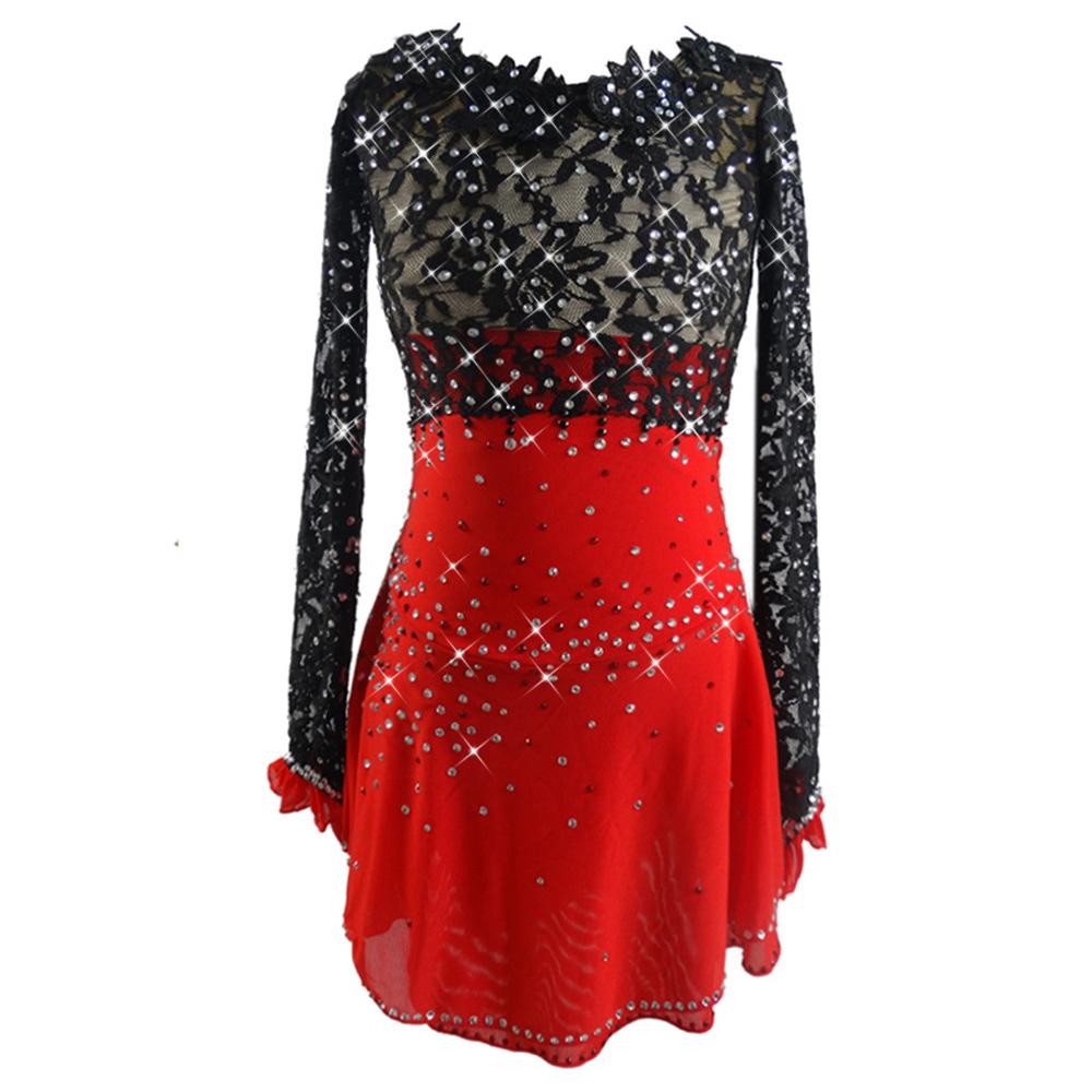 Competition Skating Dress Red & Black Lace with Crystals Spanish Theme   Boutique Step Up