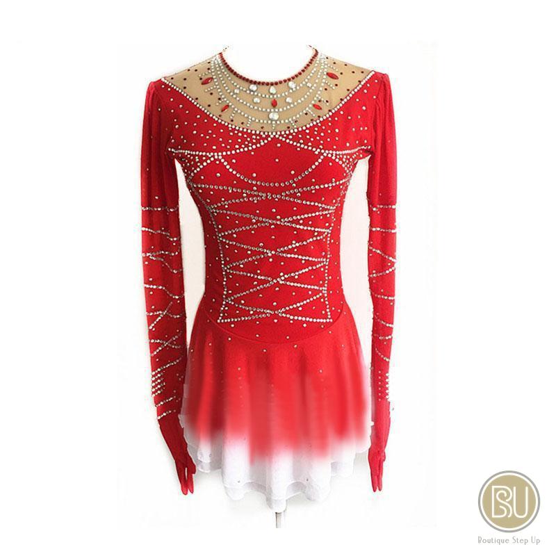 Competition Skating Dress Red & Gold Long Sleeves with GLoves – Boutique  Step Up
