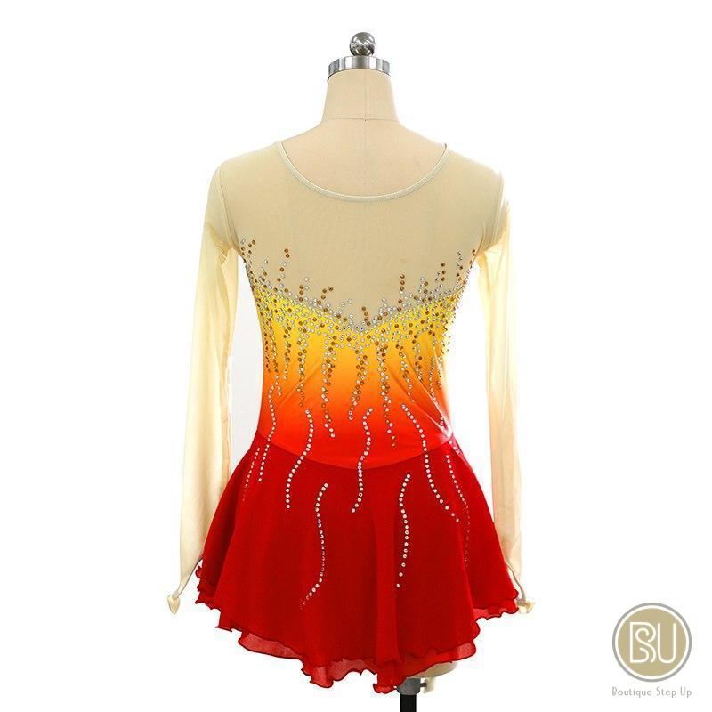 orange ice skating dress Fire and Ice Figure Skating Dress, Flame Ice Dance Costume, 2 Piece Orange and White Latin Samba Gown, Competition Dancesport, small adult