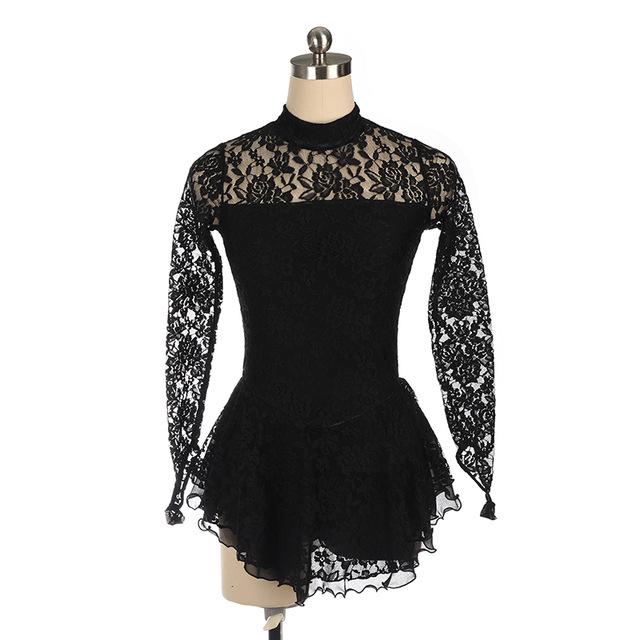 Figure Skating Dress Black/Black & Black Other Color Lace Long Sleeve  BSU61120
