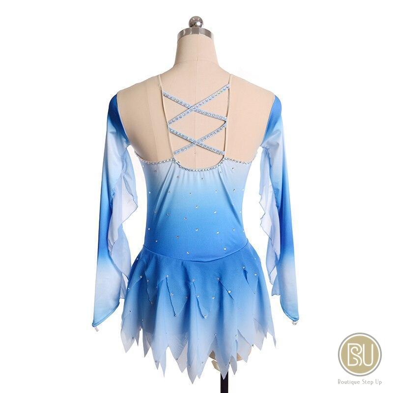 Figure Skating Dress Light Blue Ombre Long Sleeves Boutique Step Up