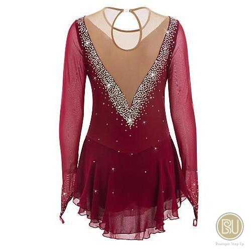 Figure Skating Dress Long Sleeved Burgundy