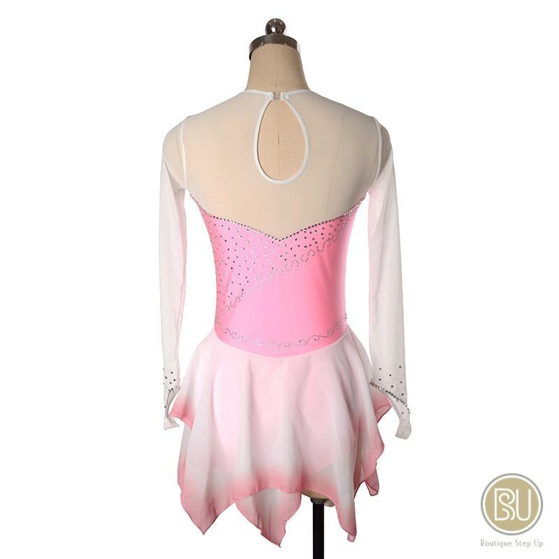 Figure Skating Dress Ombre Handkerchief Skirt Long Sleeves 10+ Color S ...