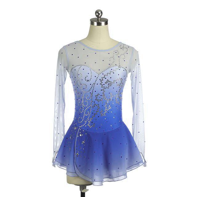figure skating dress crystal designs Classic heart shape upper body and modern multi leyar met skirt. Beautiful  and elegant crystals, small sparkling element on the soft black lycra!  Astonishing long met gloves with crystals. Suitable for any