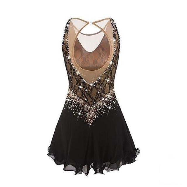 Figure Skating Dresses Rhinestones Black Empire Waist Sleeves Option B –  Boutique Step Up