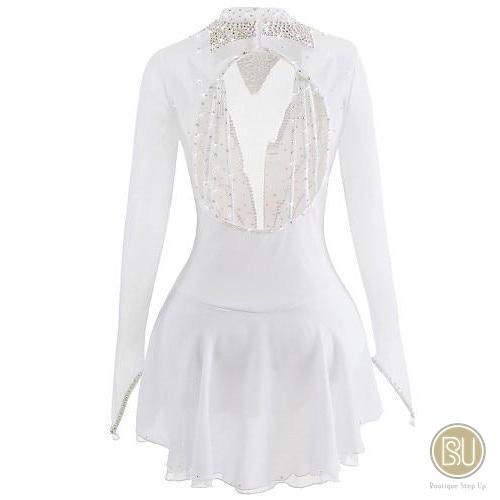 white figure skating dress White Figure Skating Dress Long Sleeved BSU171224 – Boutique Step Up