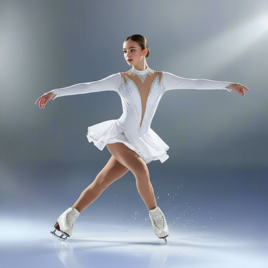 White Figure Skating Dress Long Sleeved BSU171224